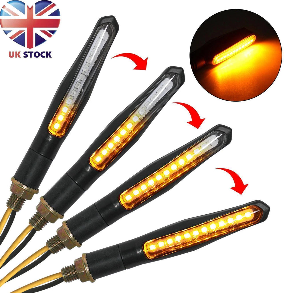 2X M10 Sequential Flowing LED Turn Signal Indicator Lights for Motorcycle