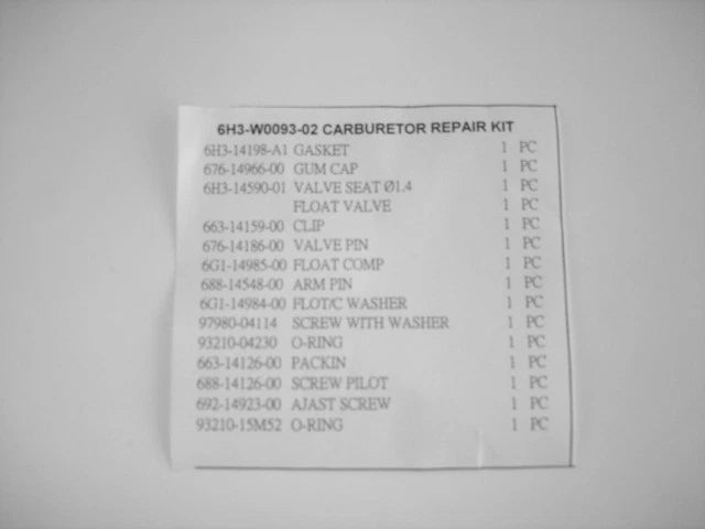 Carburetor Kit for Yamaha 60HP-70HP (Replaces 6H3-W0093-02-00)