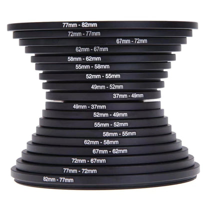 18pcs Camera Lens Filter Adapter Ring Universal 37-82mm