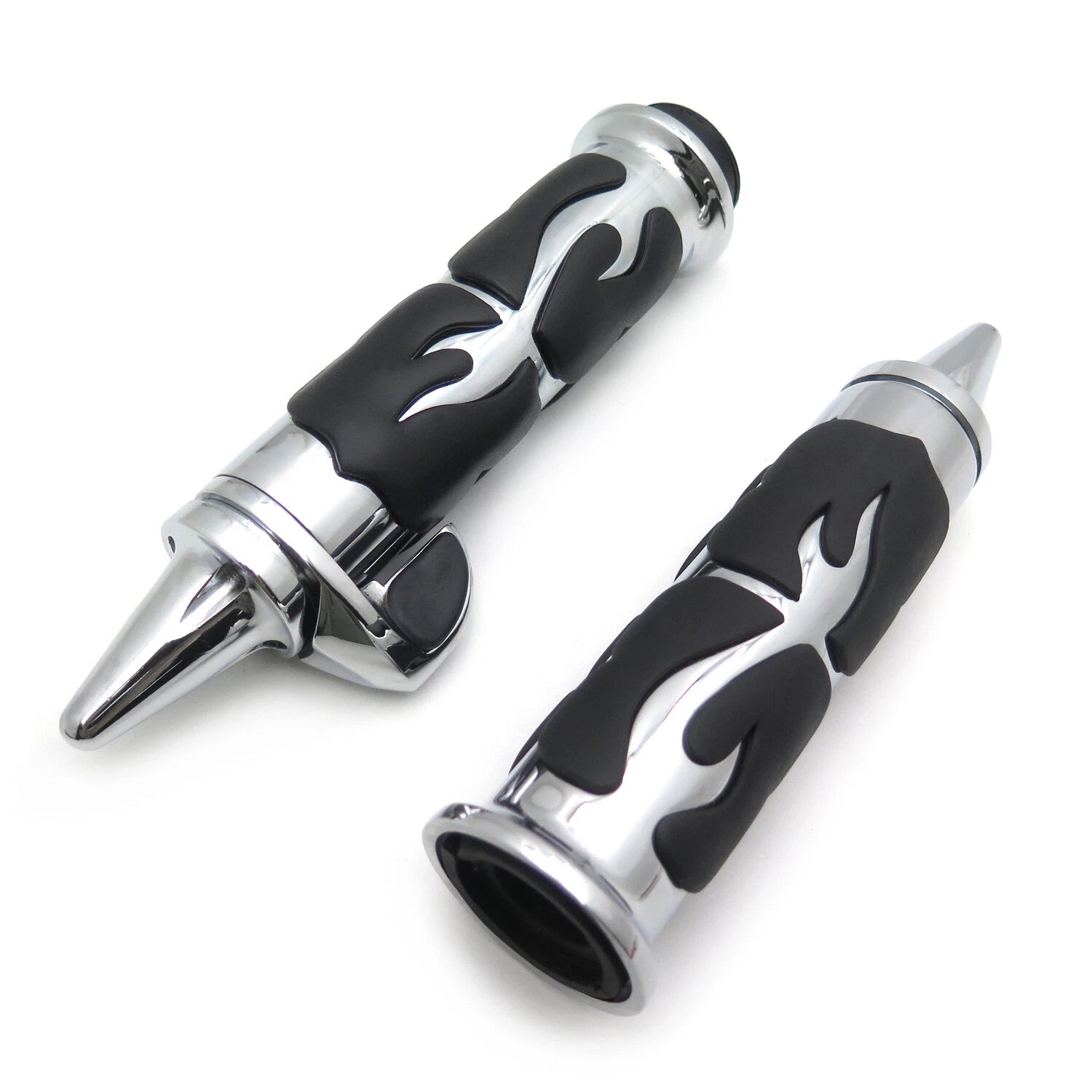 1 Pair Chrome Flame Spike Hand Grip Throttle Boss for Harley Dyna Touring (–)