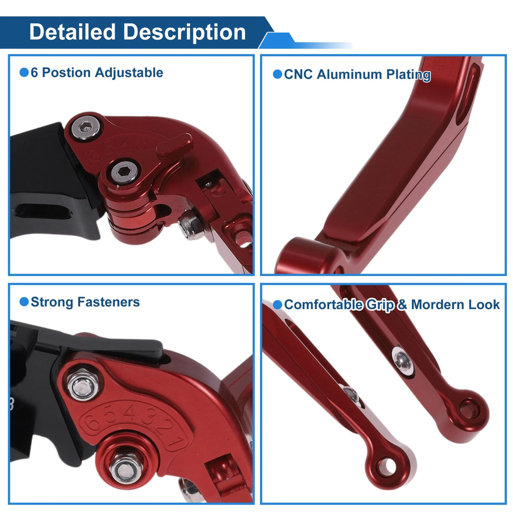Adjustable Brake Clutch Levers for Honda CBR600RR (2007–2016) Solid Red