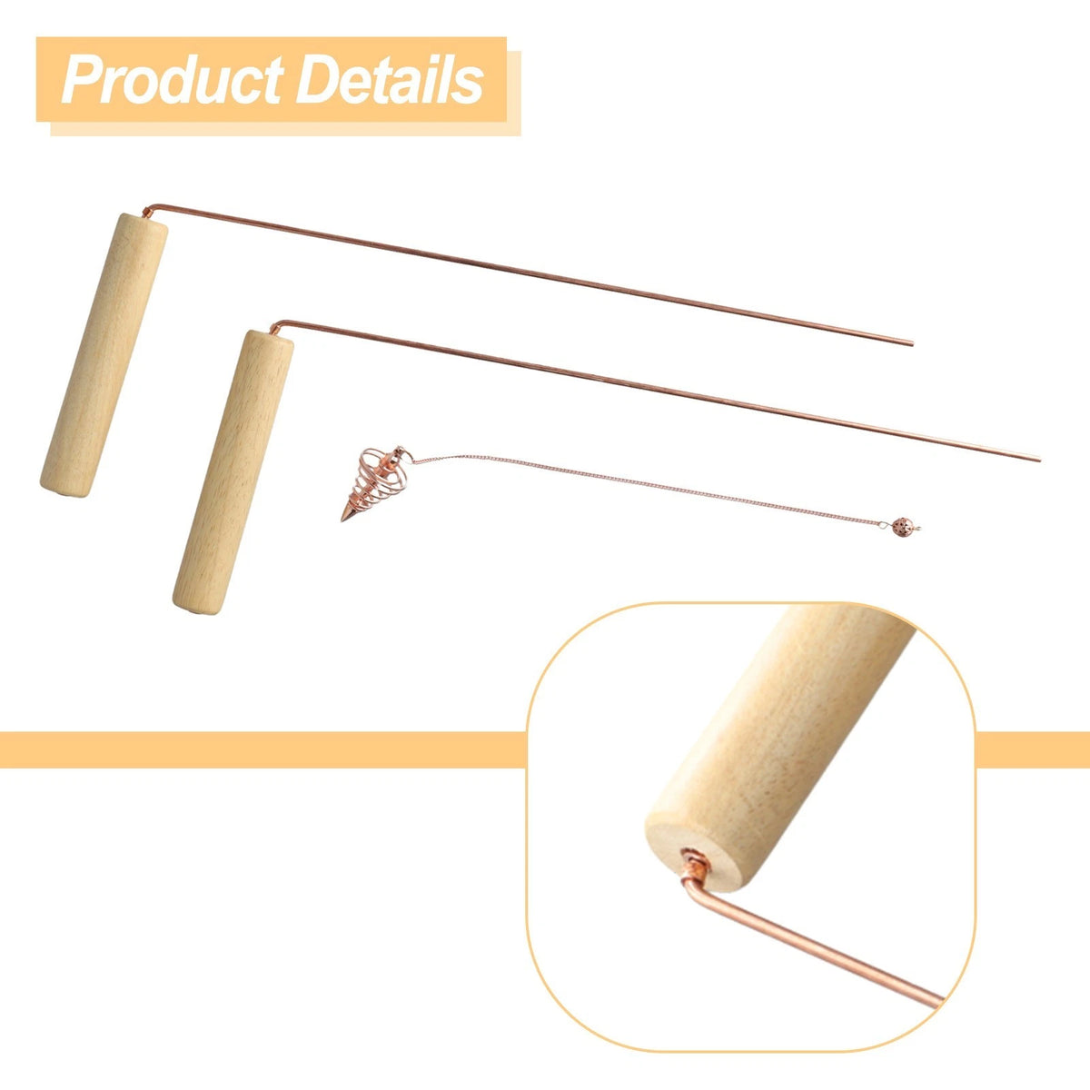Wooden Handle Copper Detector Rod for Outdoor Adventures
