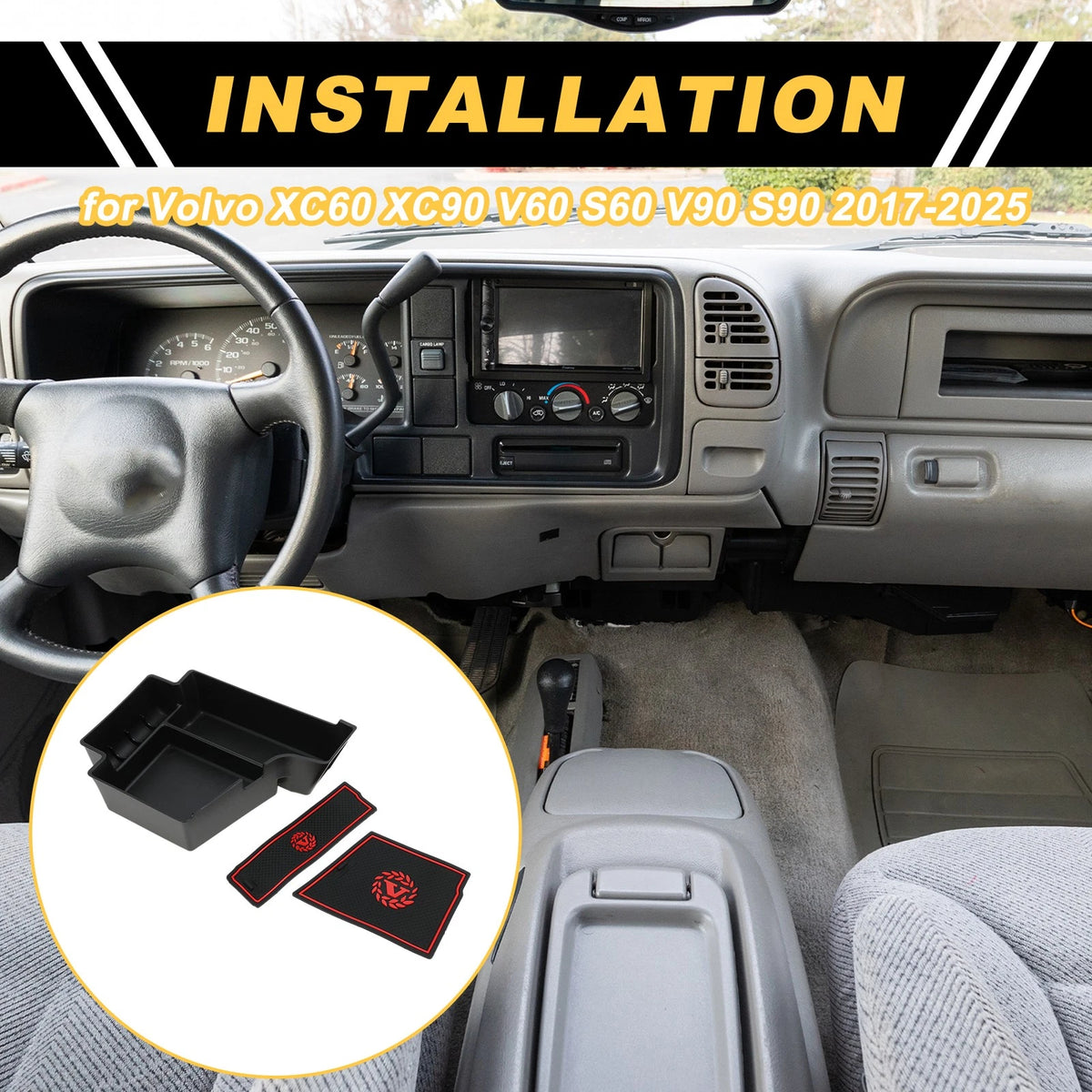Center Console Armrest Organizer Tray for Volvo XC60 XC90 V60 S60 V90 (2017–2025) Red