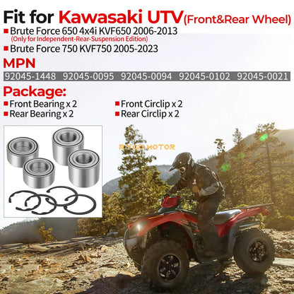 Front & Rear Wheel Bearings for Kawasaki Brute Force 650 750 (KVF650 KVF750)