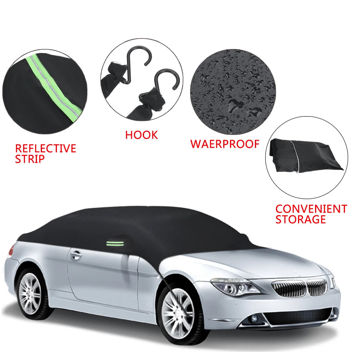 Car Half Body Cover for All Vehicles (190T, Outdoor, Waterproof, UV Protection)