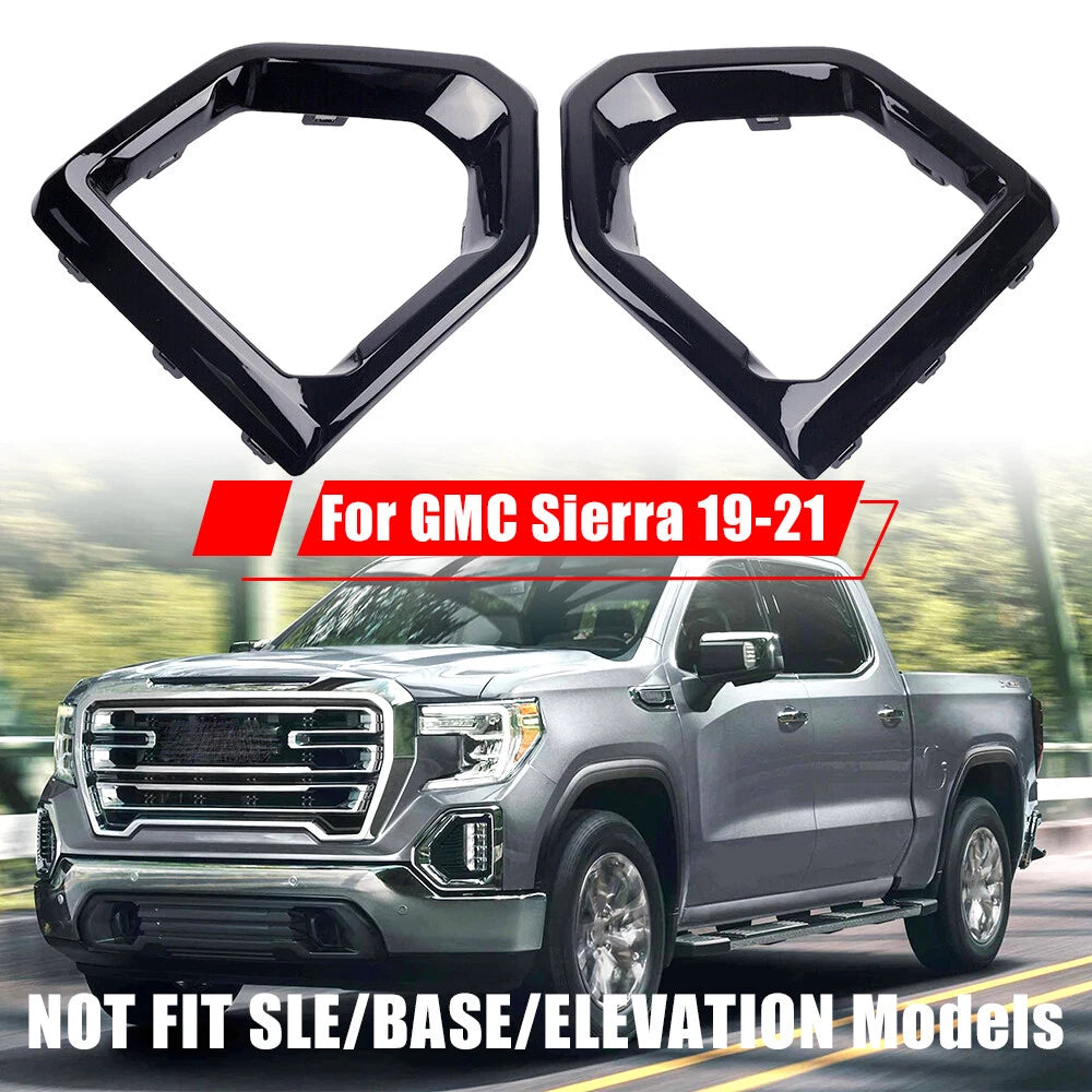Gloss Black Front Fog Light Outer Bezel Cover for GMC Sierra Denali SLT (2019–2021)