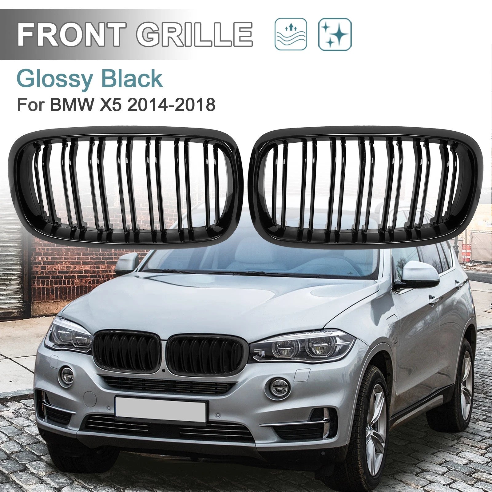 Glossy Black Front Kidney Grille for BMW X5 (2014–2018)