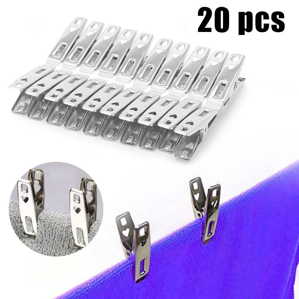 20Pcs Stainless Steel Spring Loaded Clothes Pegs Laundry Clips
