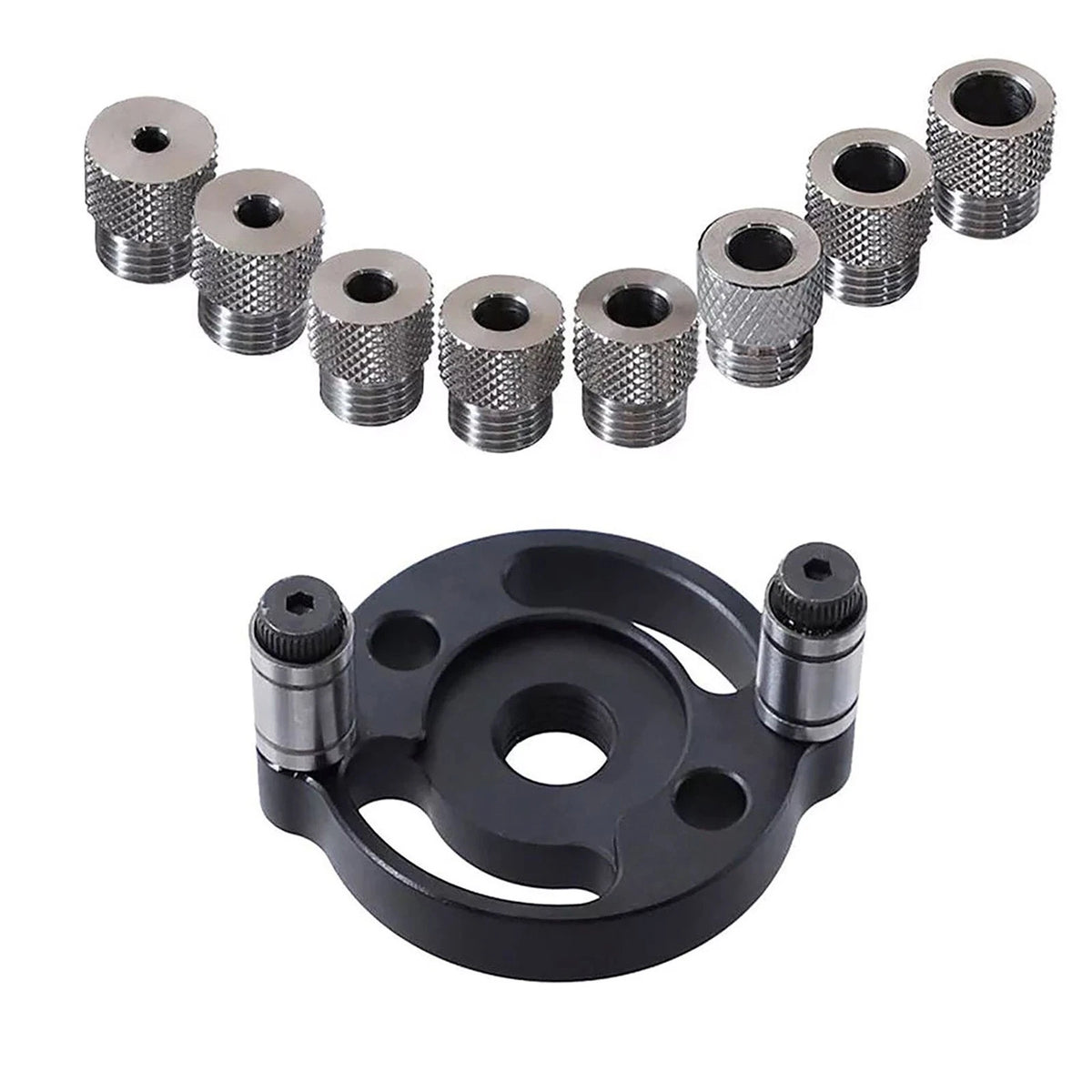 Self Centering Dowel Jig Hole Locator with 8 Drill Bushings for Woodworking