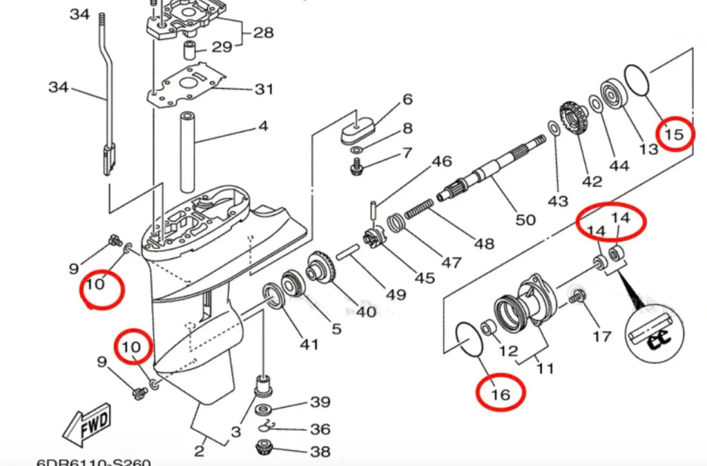 Lower Unit Seal Kit for Yamaha Outboard 6 8 9.9 HP (93101-15074, 93210-49046)