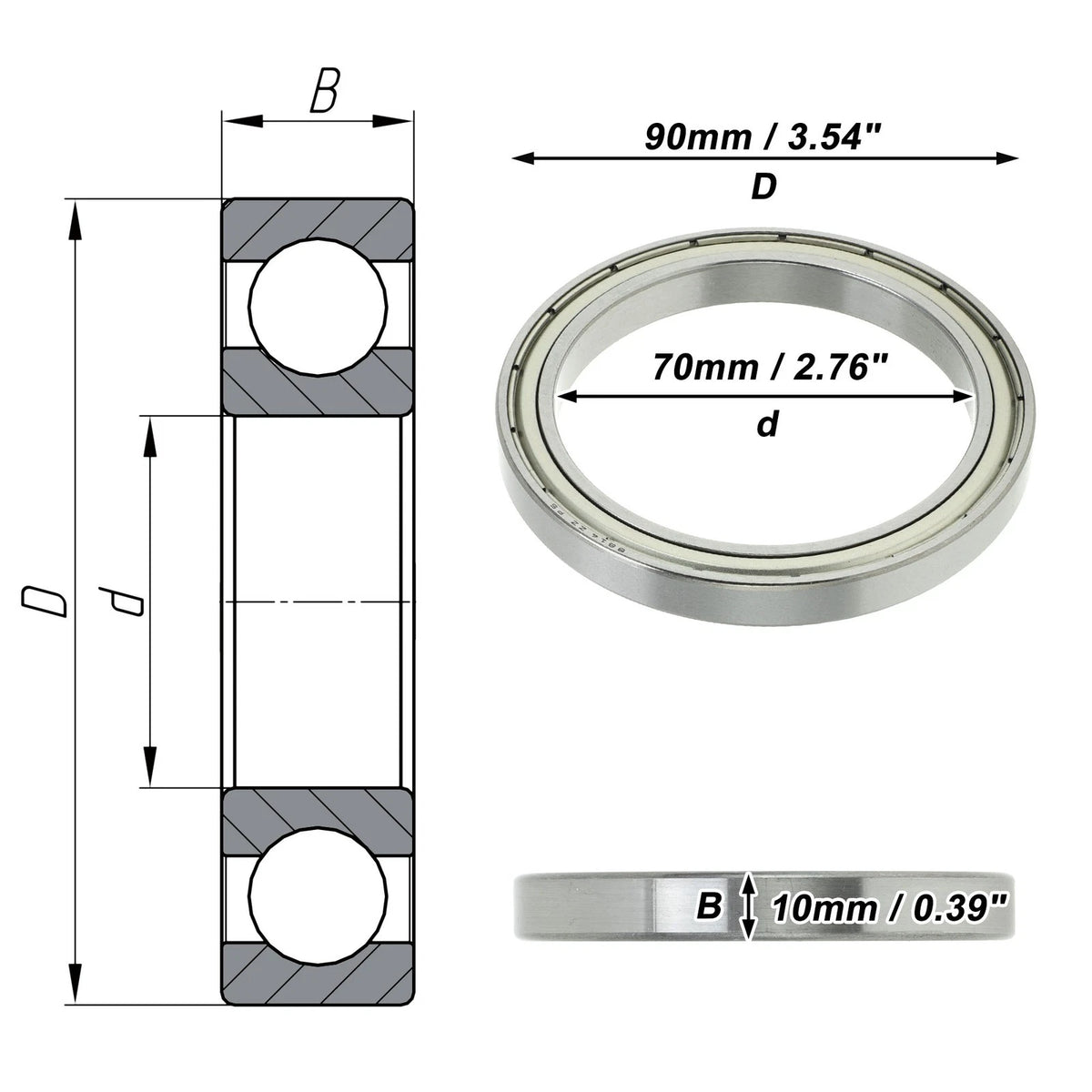 Deep Groove Ball Bearing 70x90x10mm for Scooter Skateboard (P5)