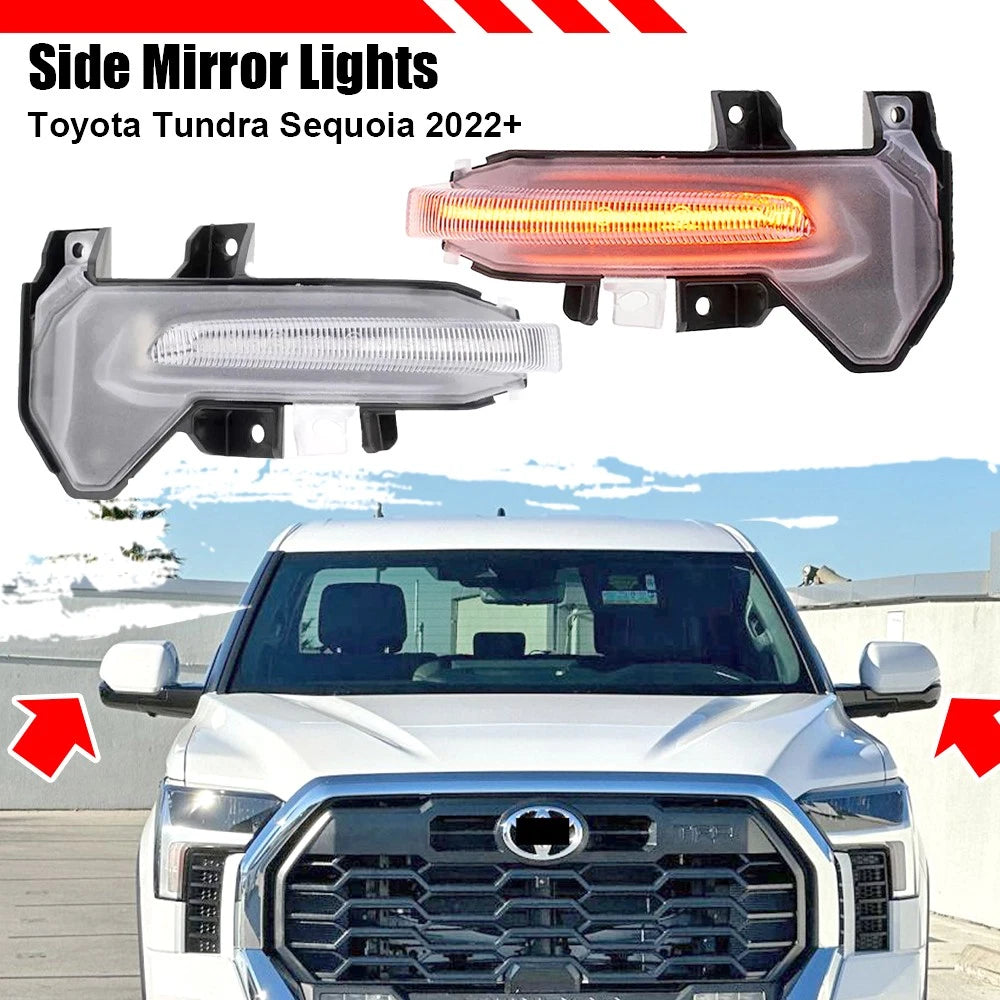 2X Dynamic Clear LED Side Mirror Turn Signal Lights for Toyota Tundra (2022–2025)