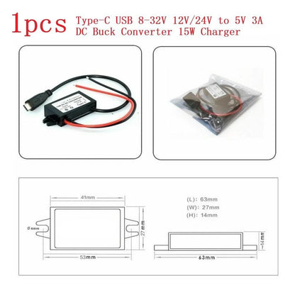 12V to 5V DC Step Down USB LED Car Power Module Converter Adapter Cable