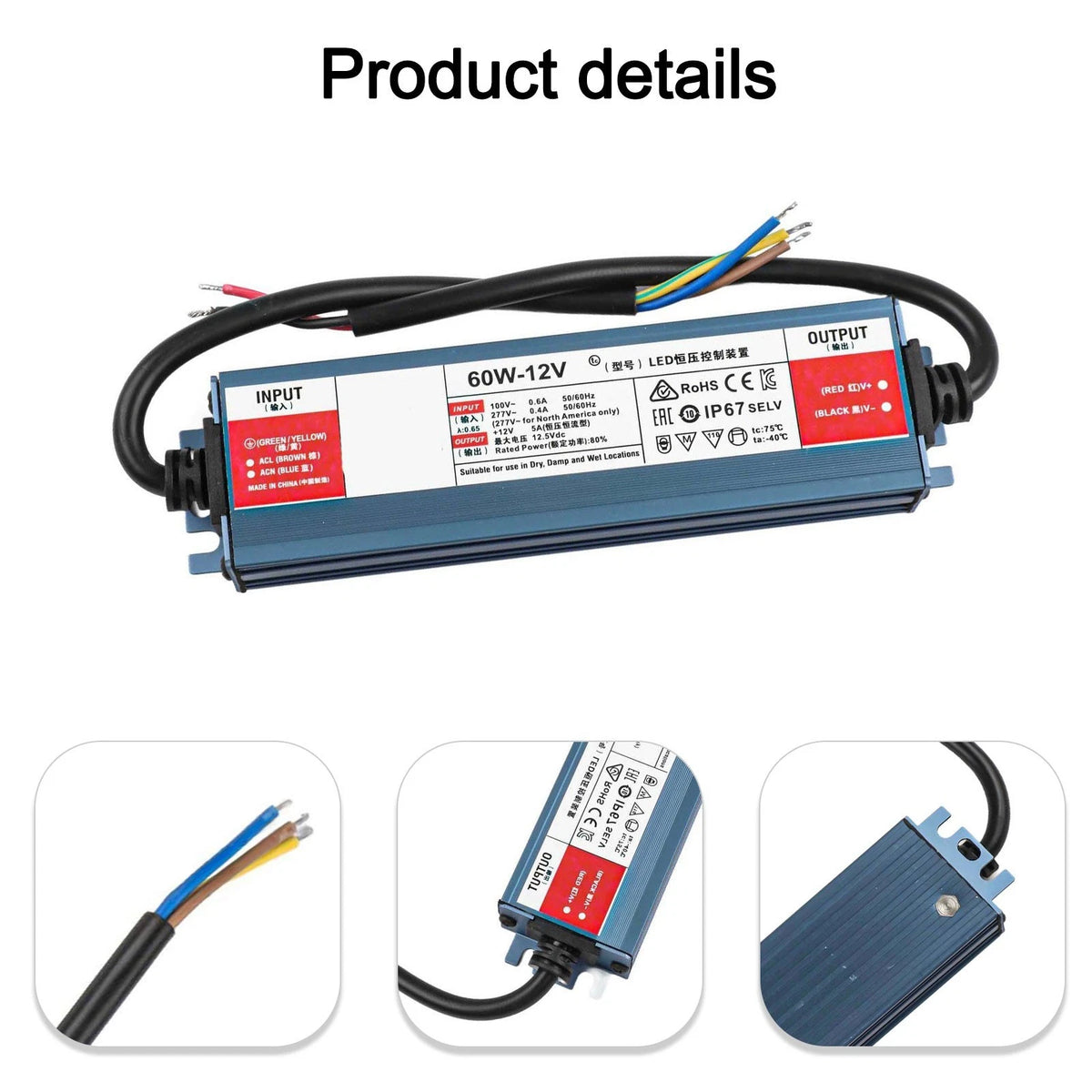 60W LED Driver Power Supply for Outdoor Use (Weather Resistant, IP67)