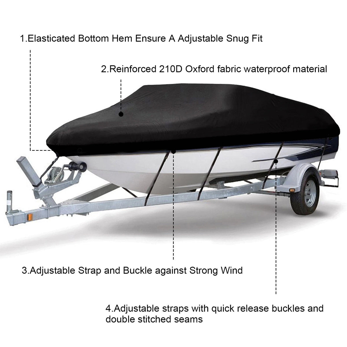 Trailerable Boat Cover for V-Hull Runabout (11-13FT)