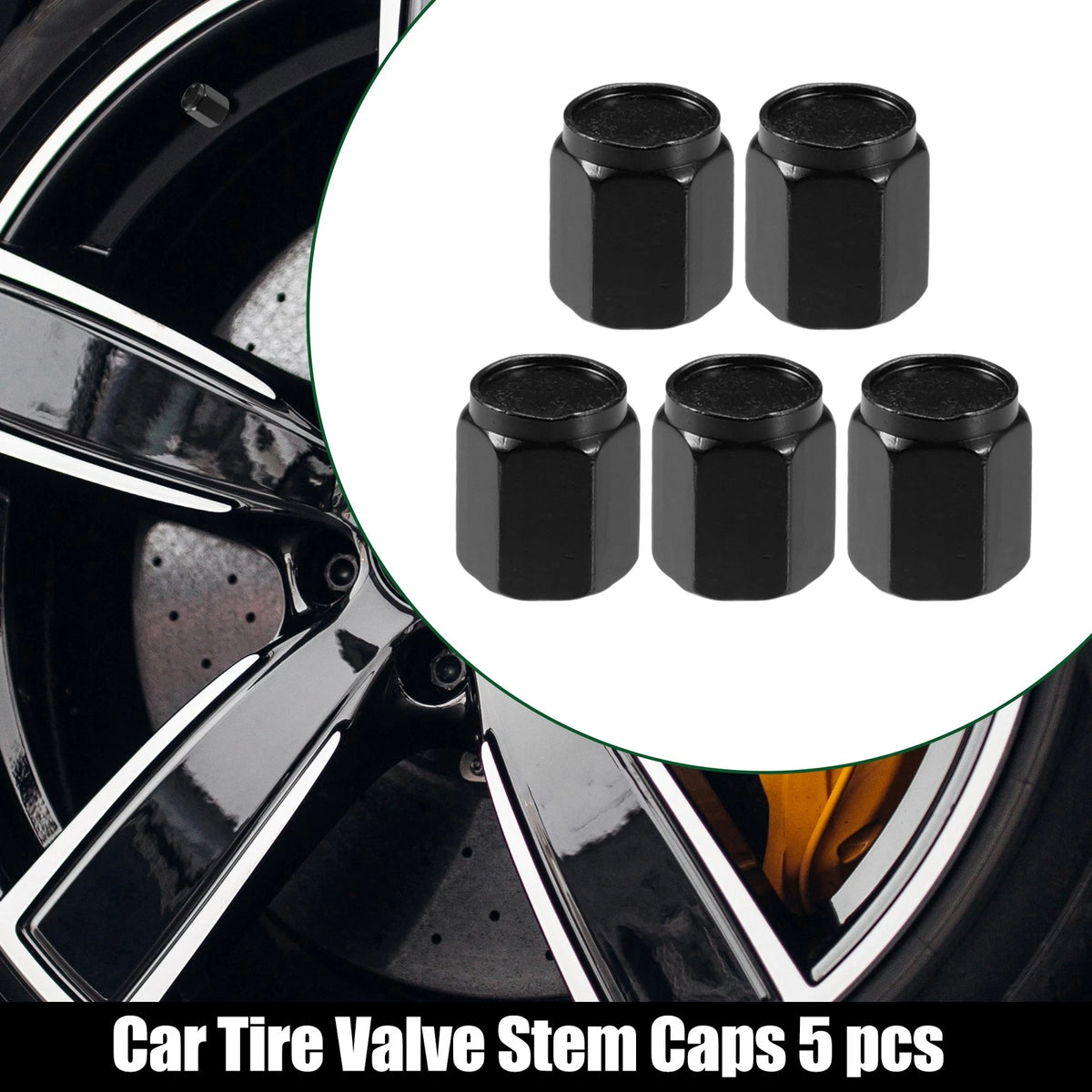 Tire Valve Stem Caps Set for Universal Car SUV Bike Aluminum (Black 5pcs)