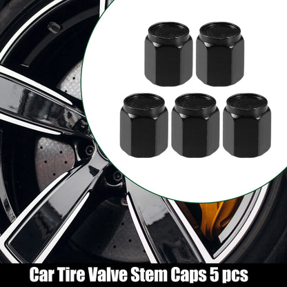 Tire Valve Stem Caps Set for Universal Car SUV Bike Aluminum (Black 5pcs)