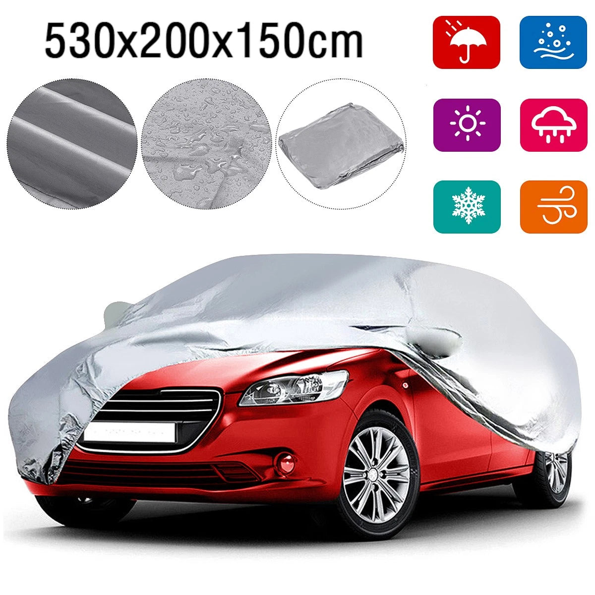 Full Car Cover 210T for Universal Fit (Outdoor Waterproof, All Weather)