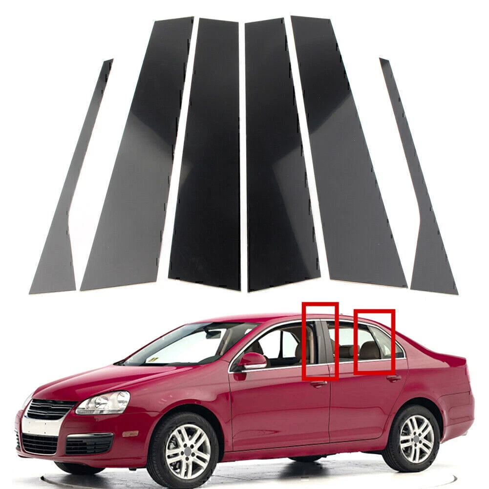 Set of 6 Glossy Black Pillar Post Trim Covers for VW Jetta Sedan (2006–2010)