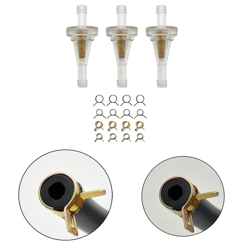 3pcs 6mm Inline Copper Fuel Filter with Clamps for Motorcycle