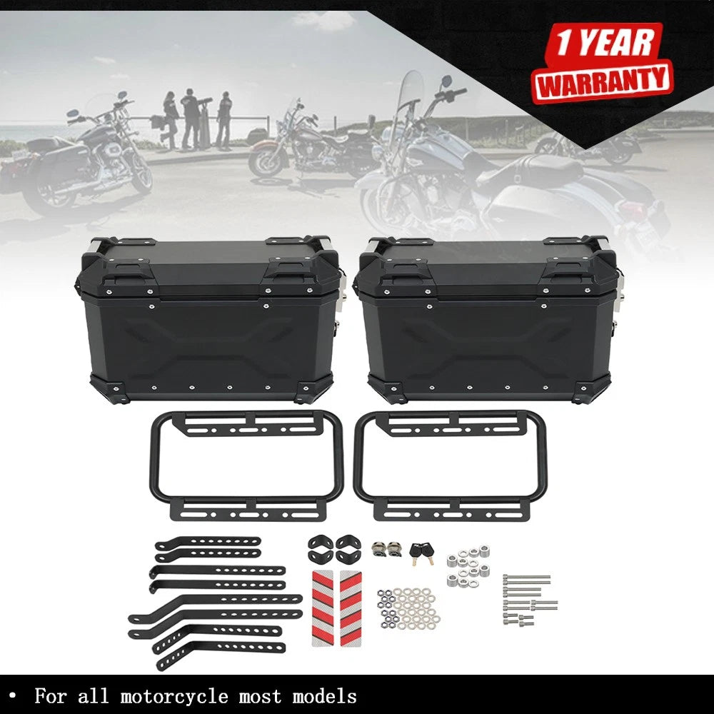 2X Side Case Hard Saddlebag Box Trunk for Motorcycle (with Support Racks)