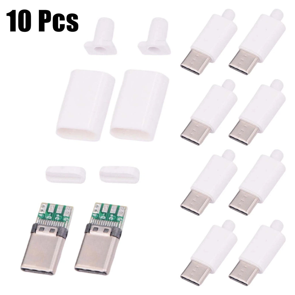 10pcs USB 3.1 Type C Male Connectors (Black/White Shell)