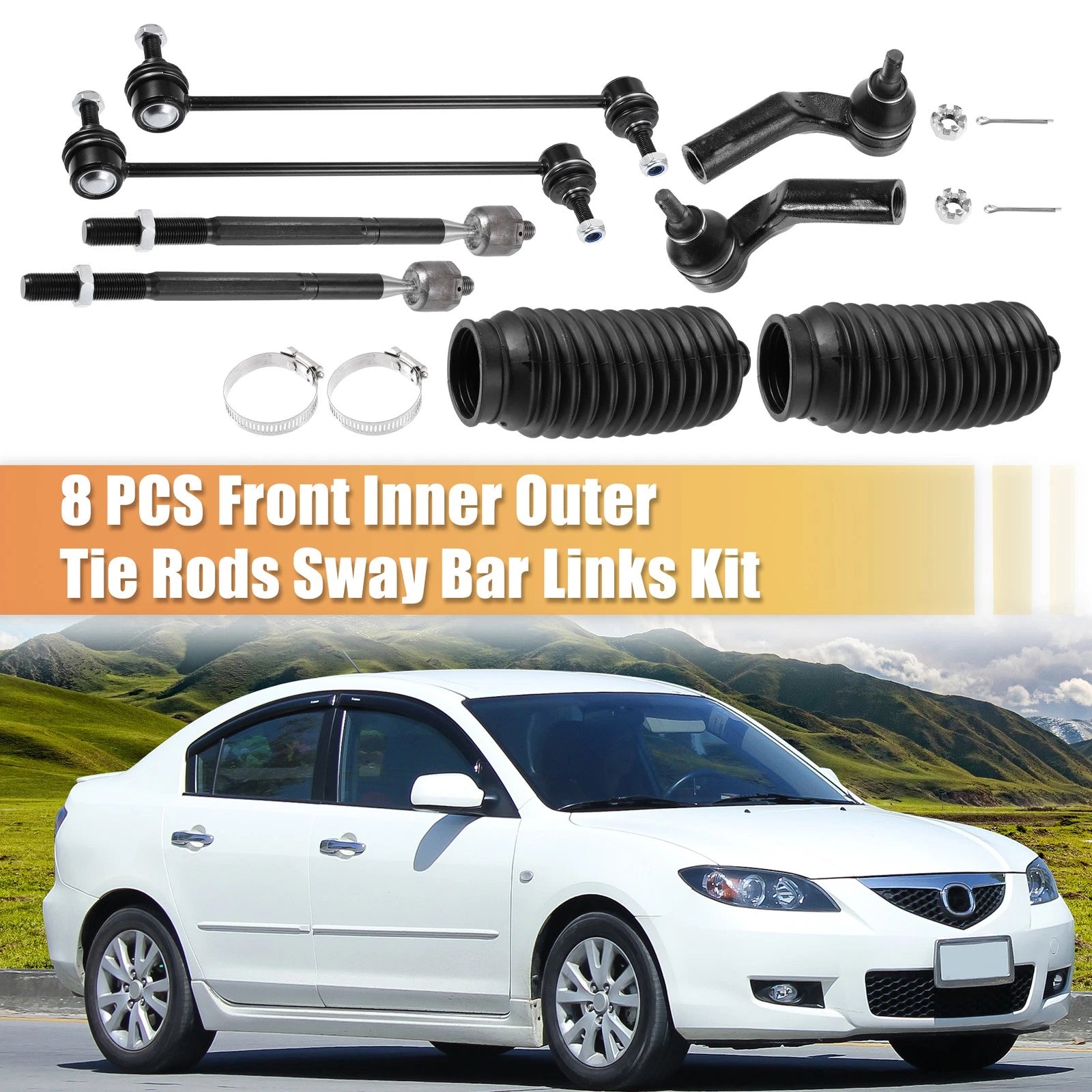 Outer Tie Rod End Links Front Left Right Set for Mazda 3 (2004–2009)