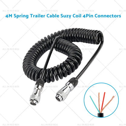 4m Spring Trailer Cable Suzy Coil with 2x 5pin & 4pin Connectors for Caravan