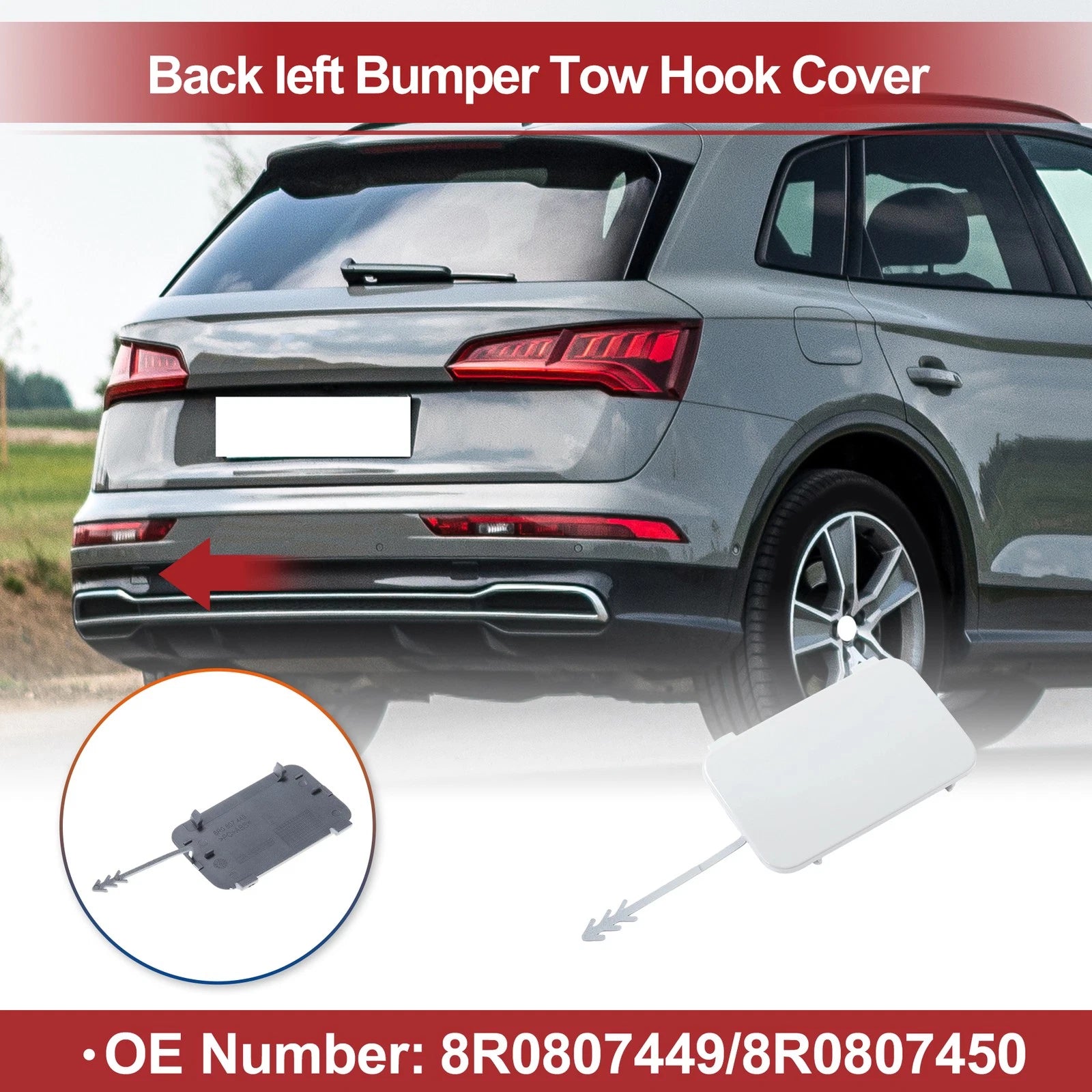 Tow Hook Cover Cap for Audi Q5 (2008–2017) 8R0807449 White Plastic