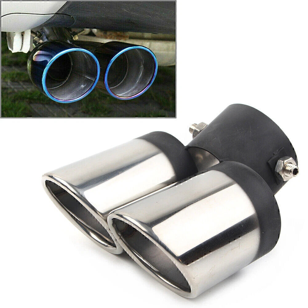Dual Stainless Rear Exhaust Pipe Tail Muffler Tip for Universal Fit