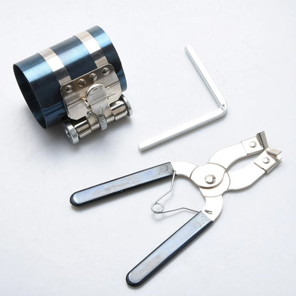 Piston Ring Compressor Tool Set with Pliers & Wrench for Engine Rebuild