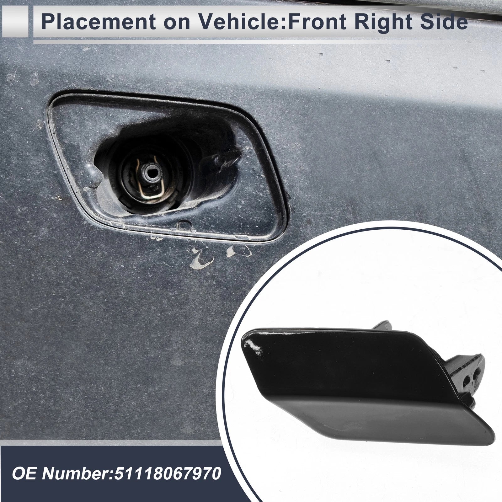 Front Right Washer Nozzle Cover Cap Replacement for BMW 320i (2006–2019)