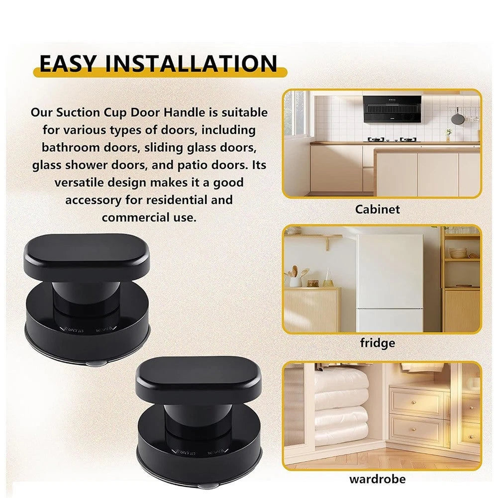 2X Suction Cup Door Handle for Glass Cabinet Refrigerator - Black