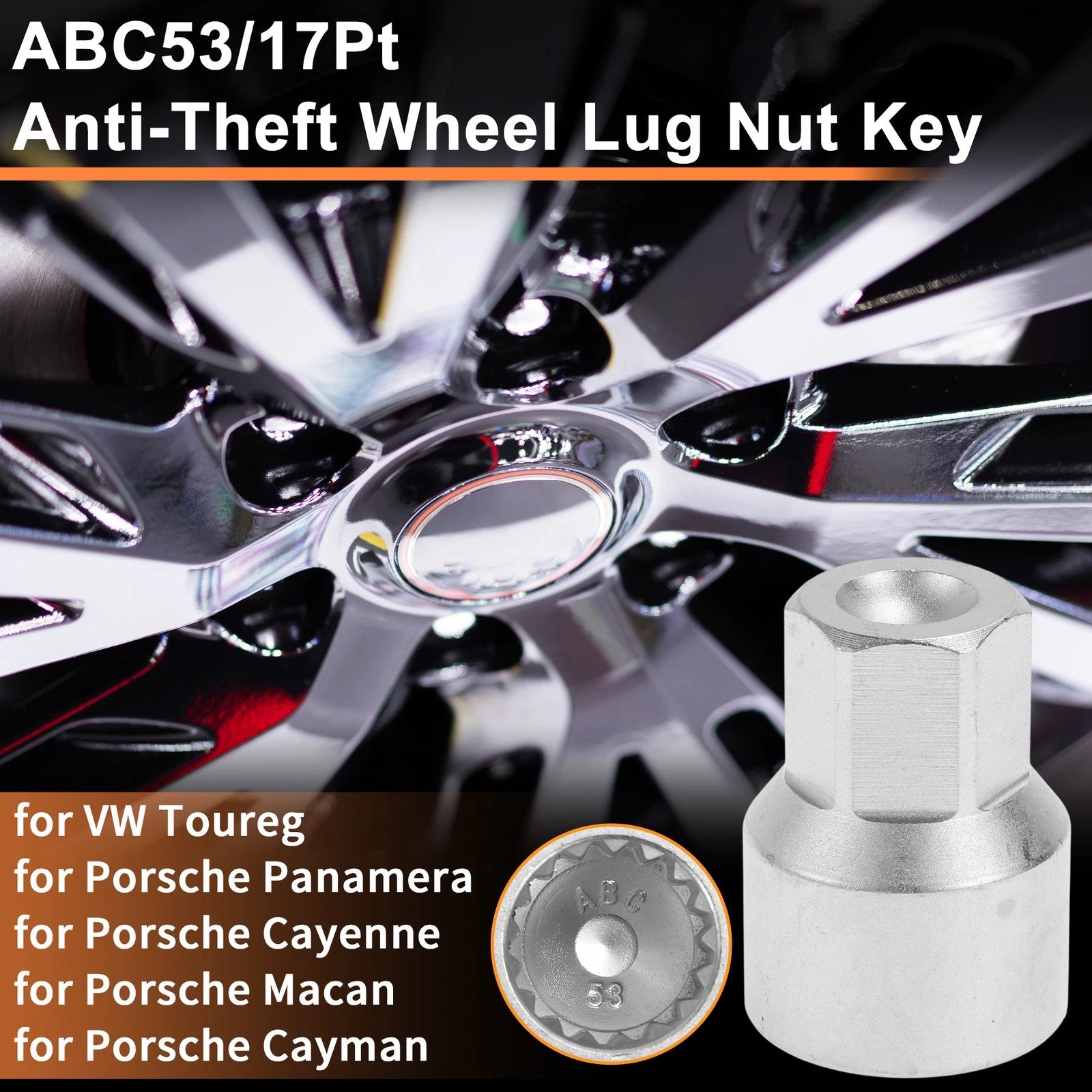 Wheel Lock Lug Nut for VW Touareg (2004–2018) - ABC53/17Pt, Key Socket Tool