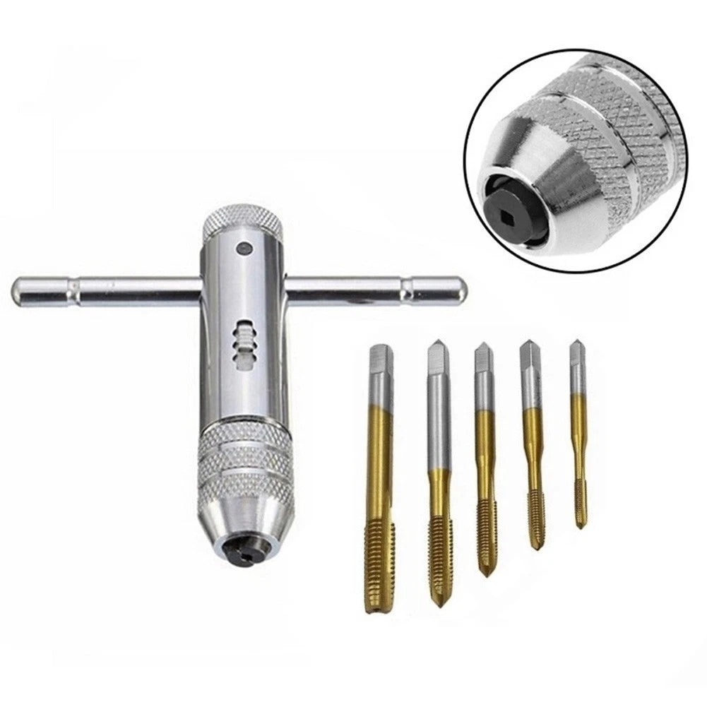 6pcs Adjustable T Handle Ratchet Tap Wrench Set for M3 to M8 Tap Sizes