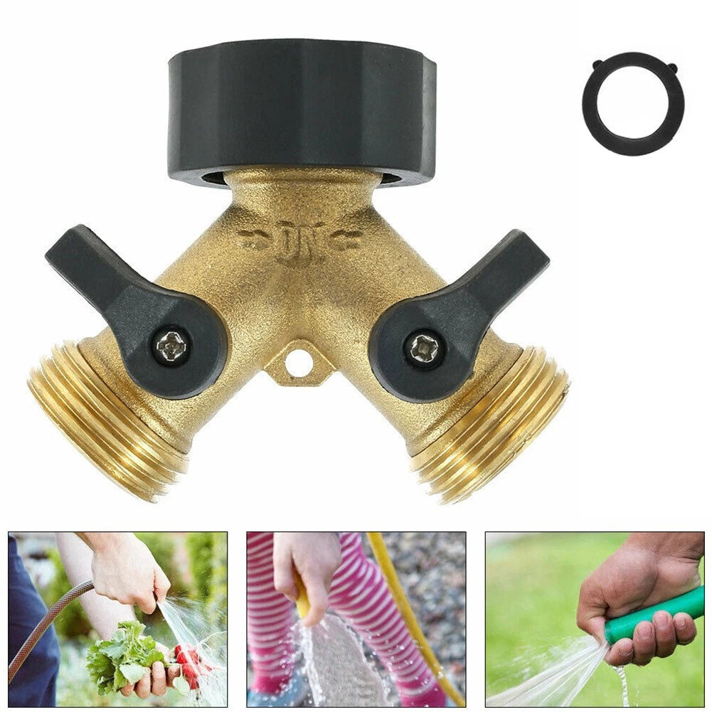 2 Way Brass Tap Adaptor Y Splitter for Washing Machine Garden Hose