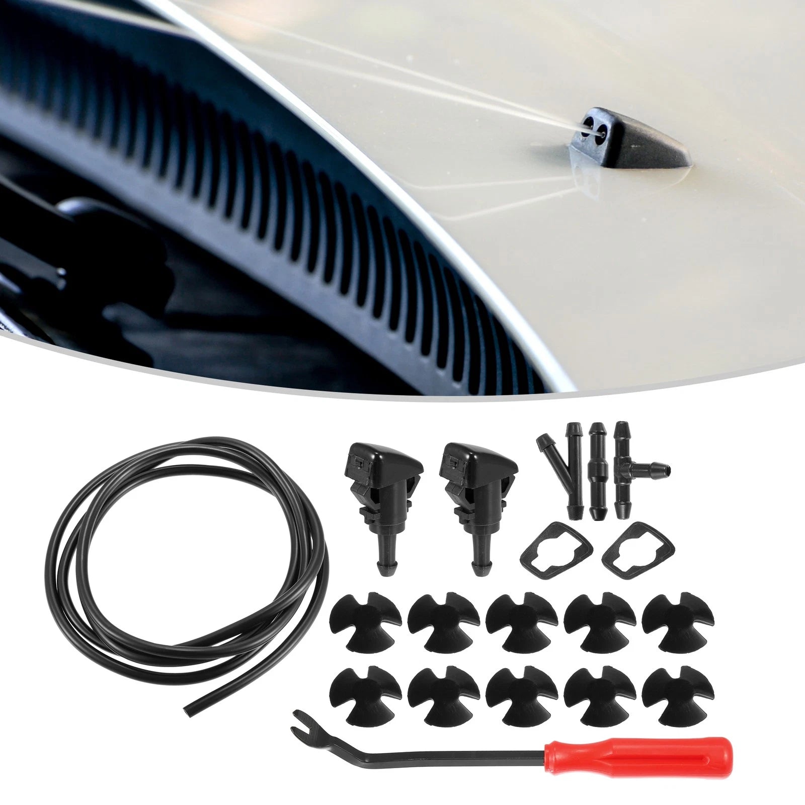 Windshield Washer Nozzle Kit Front 2M Hose Fit for Dodge Ram (2002–2010)