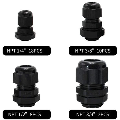 38PC Waterproof Cable Gland Kit IP68 Joints Adjustable Locknut