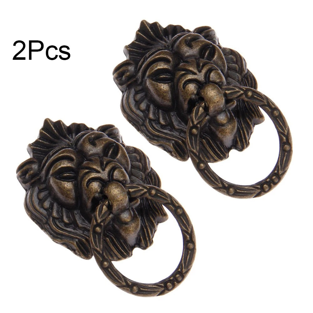2Pcs Antique Lion Head Pull Handle for Cabinet Dresser Drawer
