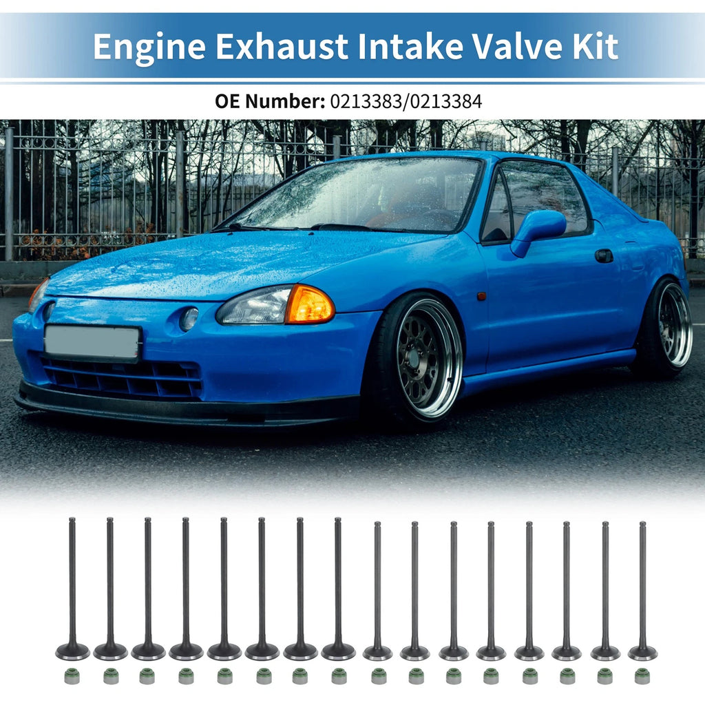 16Pc Intake Exhaust Valves with Seals Replacement for Honda Civic (1992–2005)