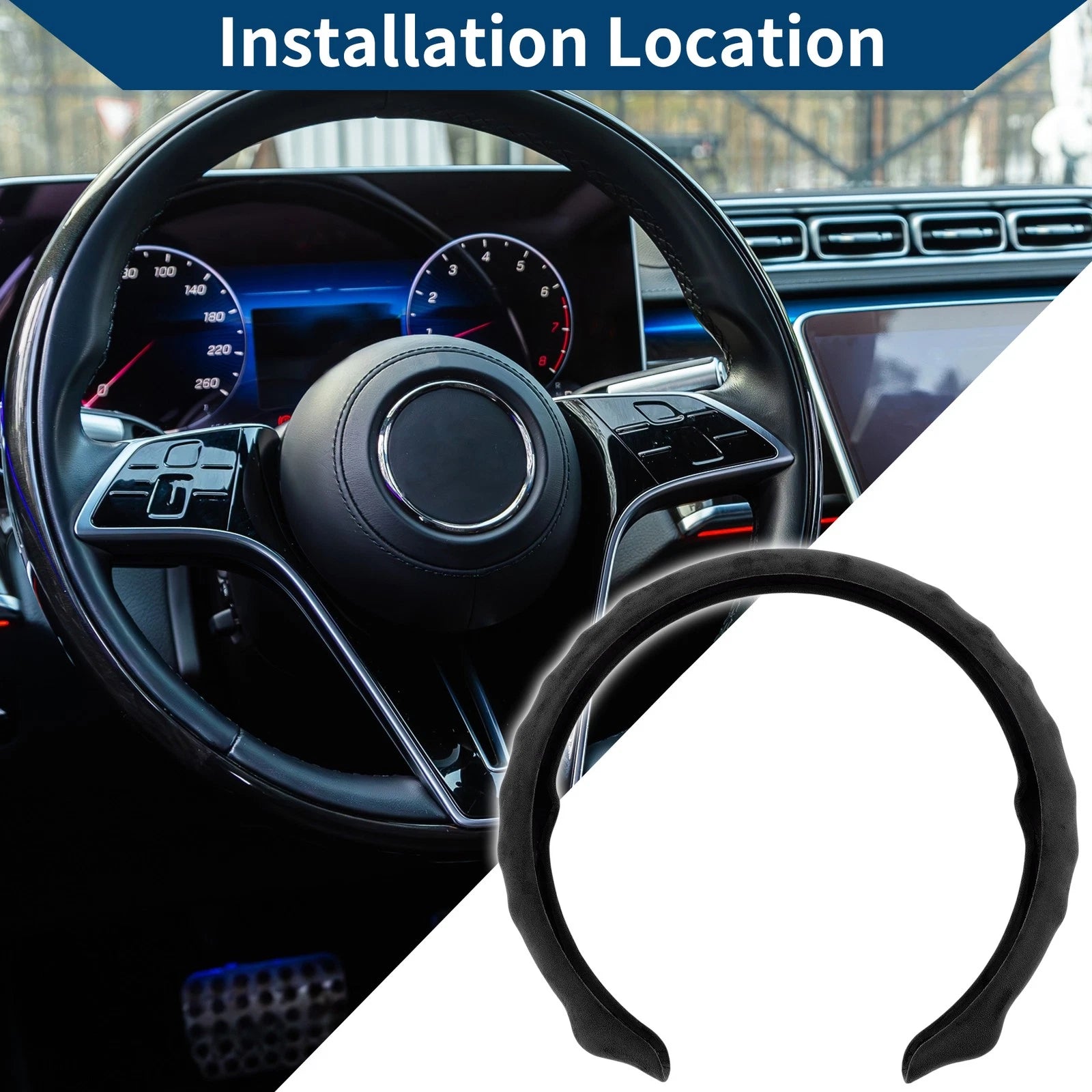 Steering Wheel Cover for - PU Leather, ABS, Black