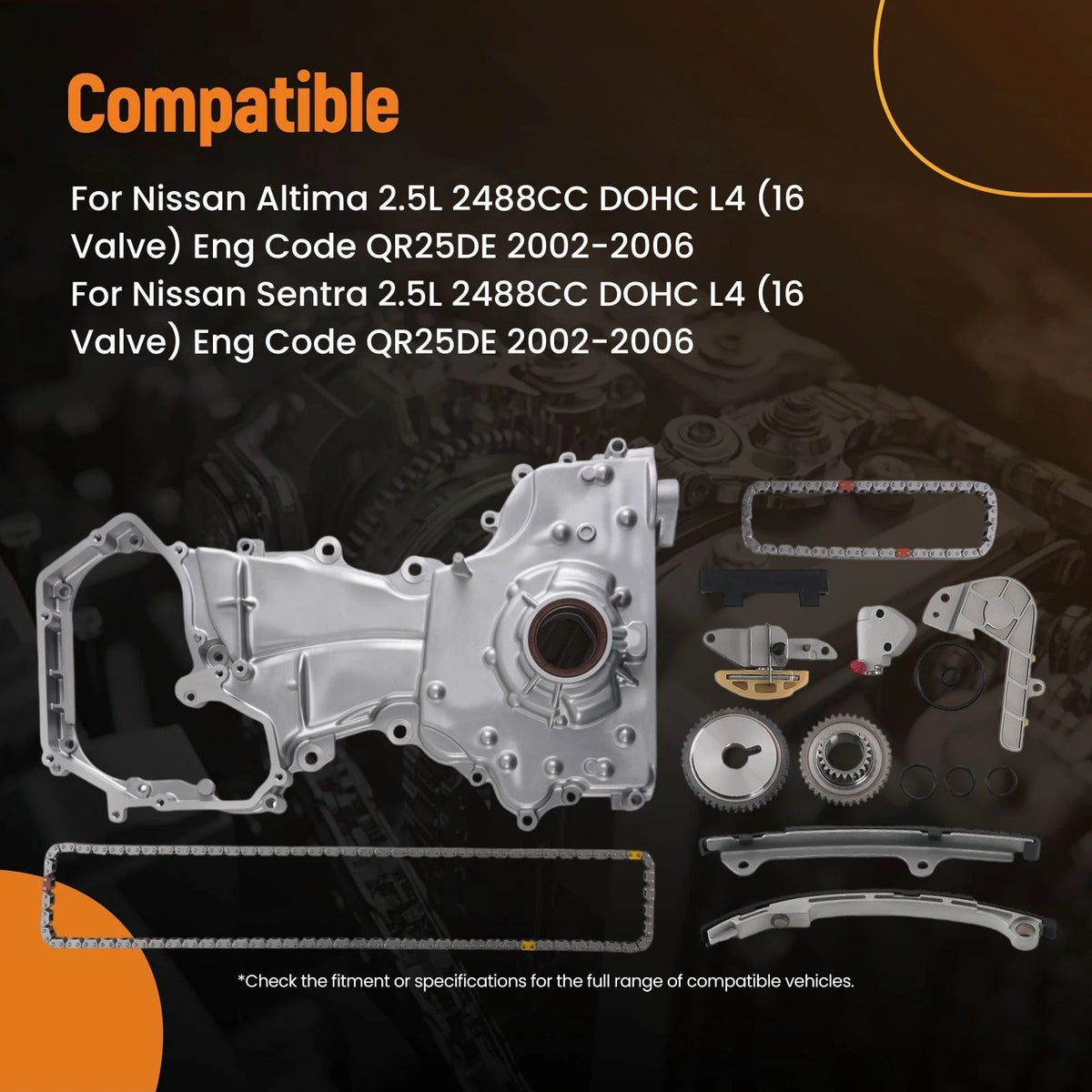 Engine Timing Chain Kit 164 Links for Nissan Altima 2.5L (2002–2006) 76133