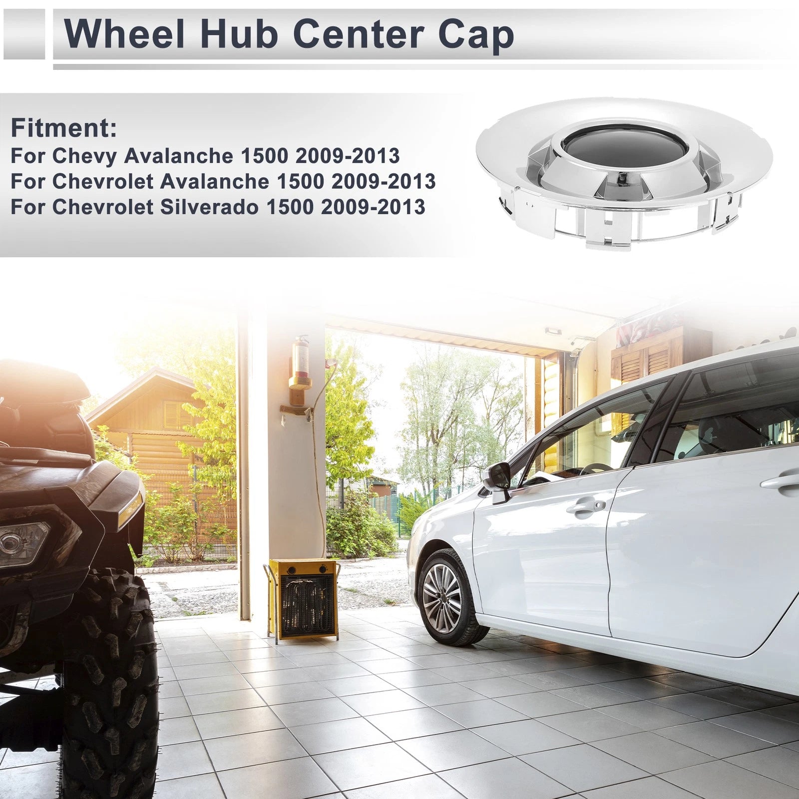 Wheel Hub Center Cap Replacement Silver Tone 6 Lug for Chevy Avalanche (2009–2013)