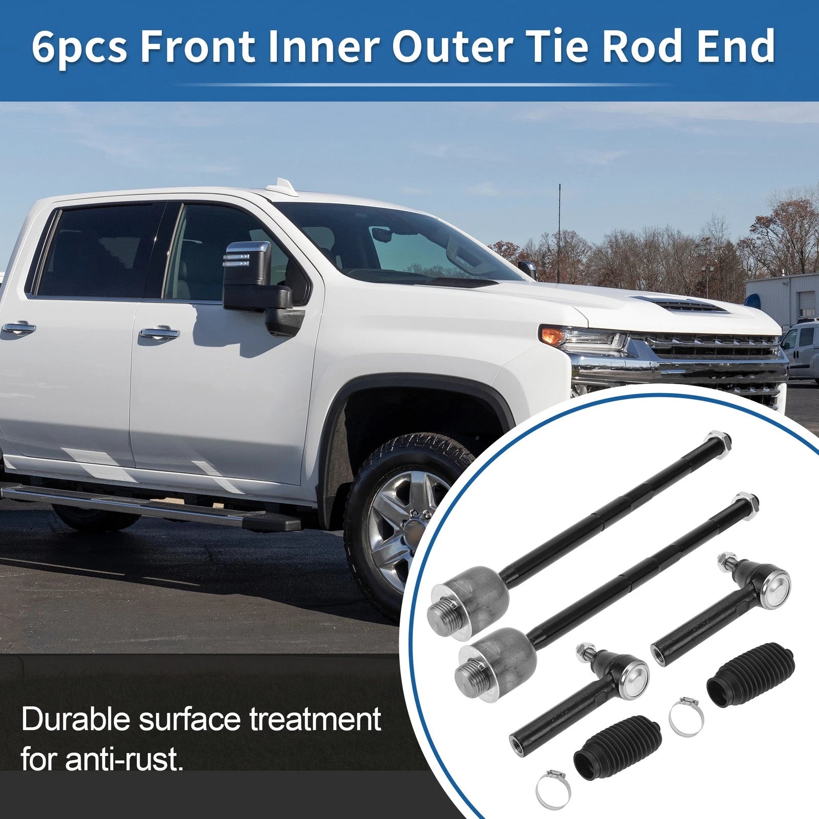 6pcs Front Inner Outer Tie Rod End Links for GMC Yukon (2007–2014)