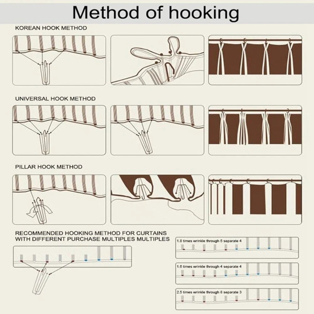 6 Meter Curtain Fabric with 15 Metal Hooks for Replacement Use