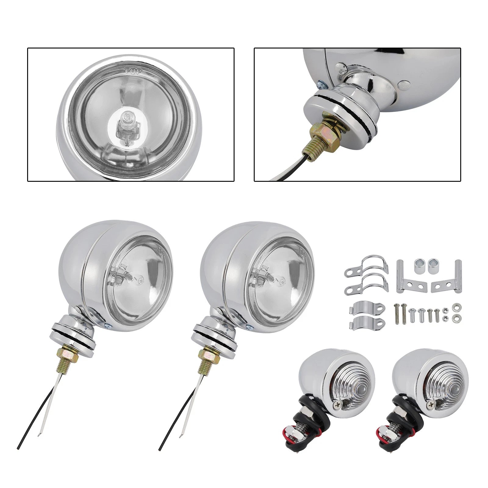 D19 Motorcycle Spotlight Headlight Fog Beam Chrome for Motorcycle Scooter