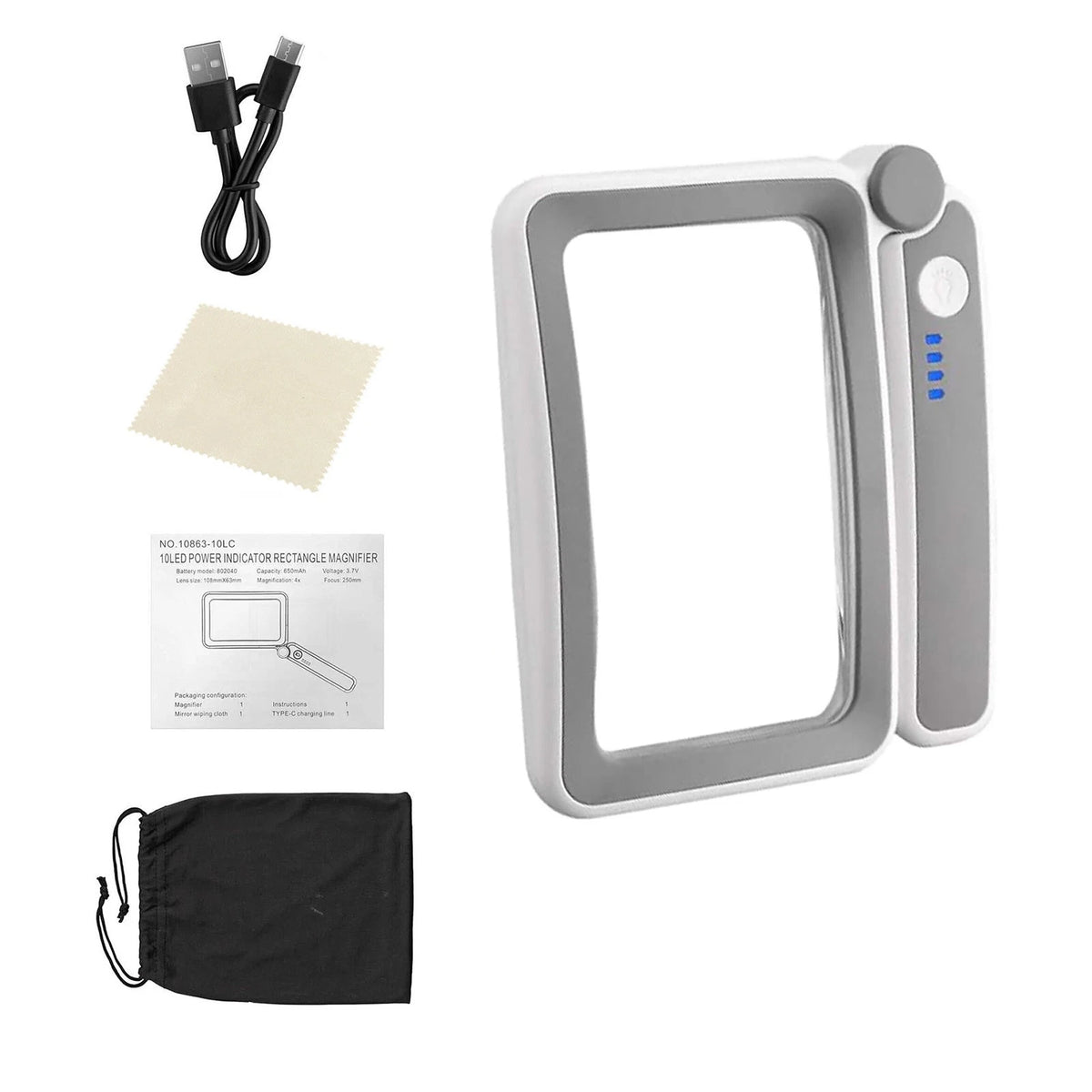 Rechargeable 4x Rectangular Magnifier with LED Light for Needlework