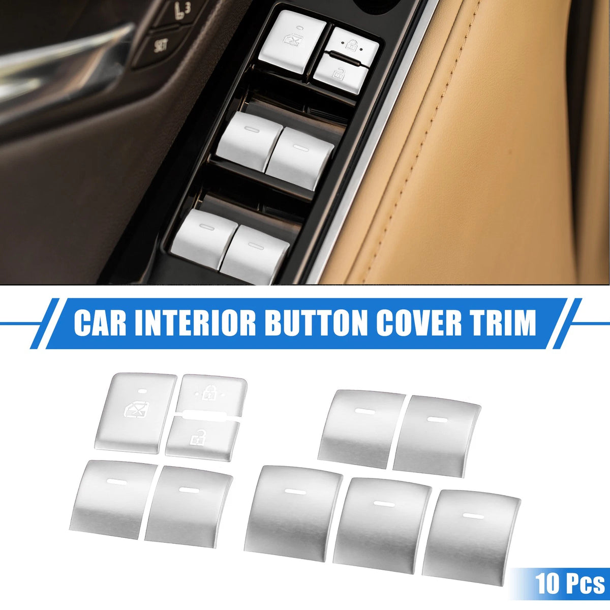 10X Window Switch Button Cover for Toyota Highlander (2020–2022) Silver Tone