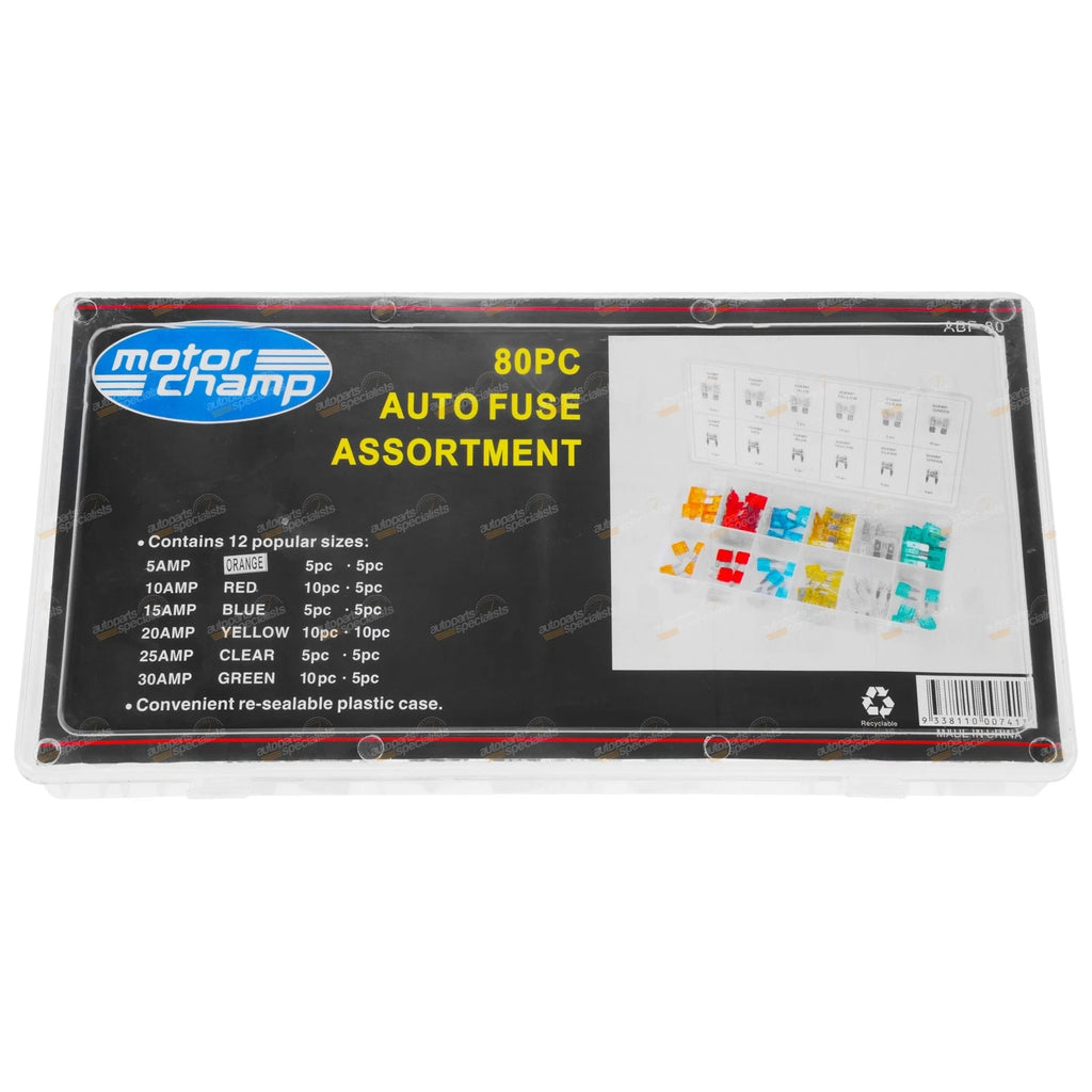 80pc Mini & Medium Blade Fuse Assortment Kit 5A-30A