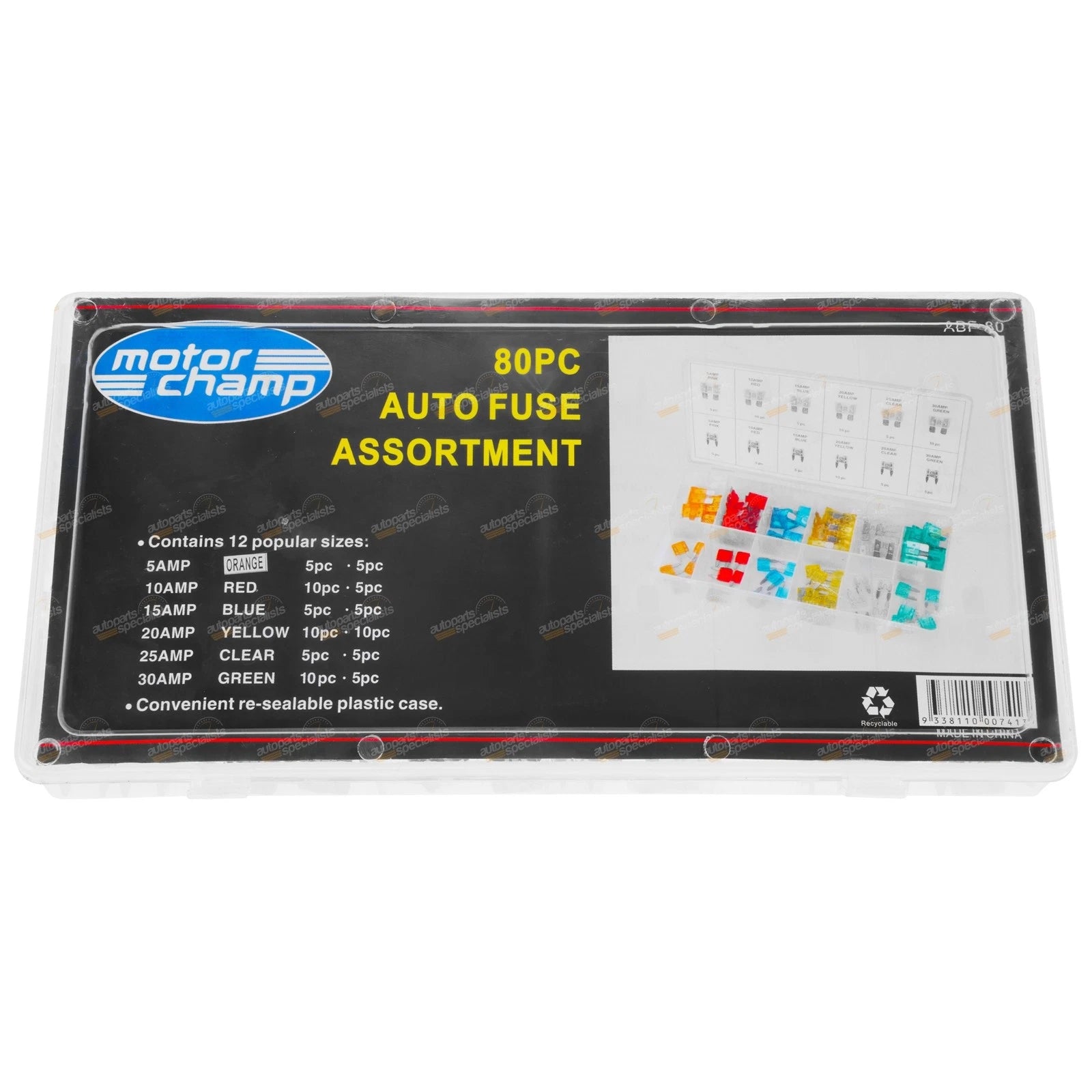 80pc Mini & Medium Blade Fuse Assortment Kit 5A-30A
